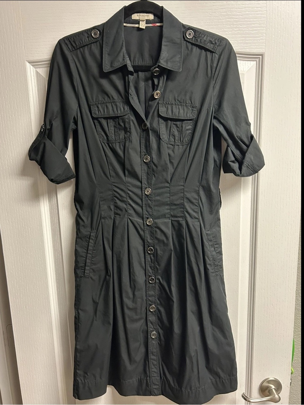 Great Cond. - Burberry Button Down Dress - Black/Gray - Size 4